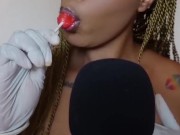 Preview 1 of ASMR Lollipop Licking Mouth Sounds - Mouth Fetish + Latex Gloves Fetish
