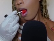 Preview 3 of ASMR Lollipop Licking Mouth Sounds - Mouth Fetish + Latex Gloves Fetish