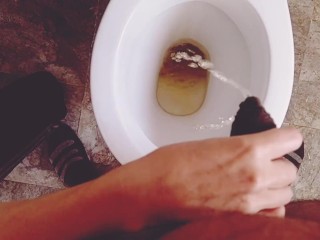 He Piss for Cam in Toilet