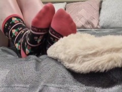 Blonde babe loves teasing her stinky socks and slippers 