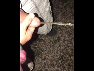 Risky Outdoor Pissing & Masturbation, She holds my cock for me outside while I go pee