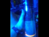 cock and balls pumping up under blue light