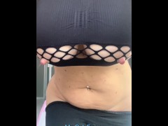 Curvy milf with big tits and big ass make a body tour and getting wet of her own sexiness