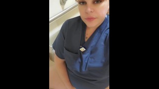 While Working Naughty BBW Undresses To Cum In The Restroom