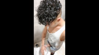 Cum on own hand and chewing and swallowing own cum at a shopping mall toilet