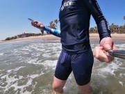Preview 2 of Surfer gets erect in his lycra for the pleasure of the people