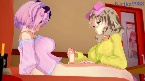 Haruka and Hibari have intense futanari sex in a karaoke room. - Senran Kagura Hentai