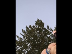 Hot t4t goth punk trans woman goes to the park with a big glass plug