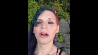 A Transgender Hot T4T Goth Punk Woman Wearing A Large Glass Plug Goes To The Park