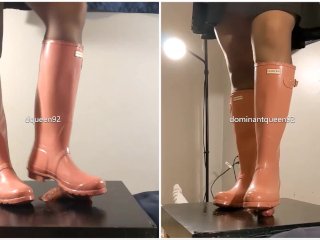 Amateur Rough Bootjob in Pink Hunter Boots2 with PostOrgasm Torture