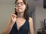Preview 2 of Hot confident babe smoking and singing while teasing titties