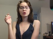 Preview 6 of Hot confident babe smoking and singing while teasing titties