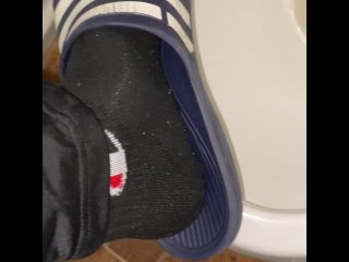 socks, champion, feet, pissing