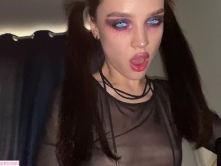 Vampire slut got hot and thick cumshot in her mouth