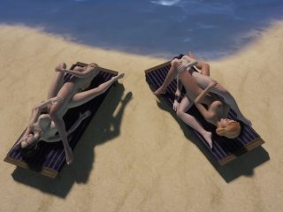 Two Lesbian Couple'sSwap Girl Friend And Scissoring_At Beach