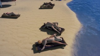 Zwei Lesbische Paare tauschen Freundin Und Schere Am Strand