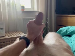 Morning glory masturbating my big oiled cock to cumshot. Hung, horny straight guy masturbation 