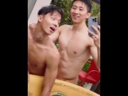 Preview 2 of Asian twink boyfriends bark like dog...and flip fuck outdoors