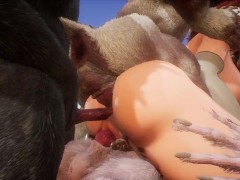 Furry Monsters Gangbang Girl At The Beach - Double Anal DAP 3D Hentai