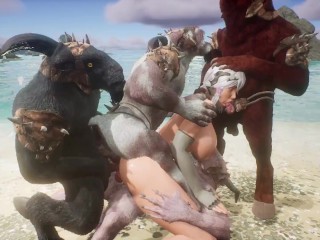 Furry Monsters Gangbang Girl En La Playa - Doble Anal DAP 3D Hentai