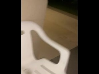 Some ass and pussy play in front of Airbnb!