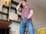 Preview 1 of Horny Boy Wanks Cock in Blue Jeans after College / Home Alone