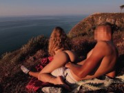 Preview 5 of Teen Public Romantic Sex On The Edge Of The Sea Amateur Couple Pinkyandshy