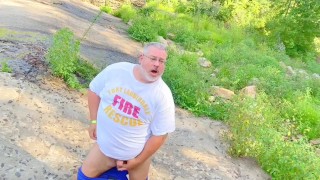 DADDY FIREFIGHTER ENJOYS HIS LUNCH BREAK IN THE WOODS