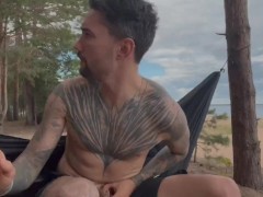 Juicy masturbation on the beach in a hammock 🔥💦🌞
