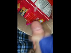 Jerking a big load to porn 
