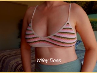 MILF hot lingerie. Big tits in tiny striped print bra