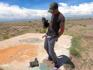 Public jeans_wetting and flooding a pair of work_boots