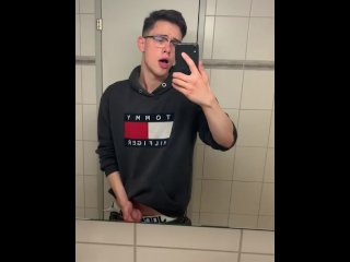 Twink jerks off in Public toilet