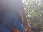 Preview 1 of Jerking off big cock on public park bench and almost got caught