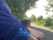 Preview 4 of Jerking off big cock on public park bench and almost got caught
