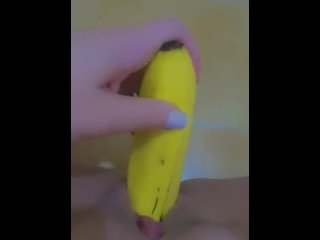 solo female, banana in pussy, banana masturbation, bbw
