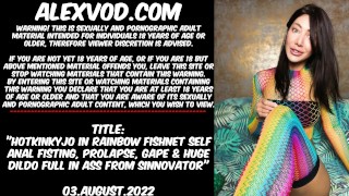 Sinnovator Hotkinkyjo In Rainbow Fishnet Self Anal Fisting Prolapse Gape & Massive Dildo Full In Ass