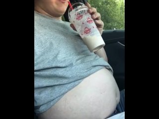 solo male, verified amateurs, vertical video, belly stuffing