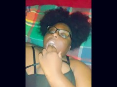 Gagging myself with my fingers...oral fixation....in a see through shirt...big ole titties.