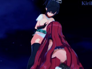 Asuka and Crimson Homura Engage in Intense Lesbian Play in a_Park at Night. - Senran Kagura_Hentai