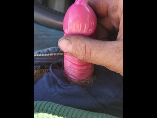 public masturbation, caught, condom, small dick