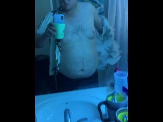 vertical video, solo male, stuffing, belly play