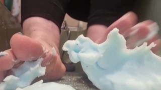 Soapy foam between my toes 