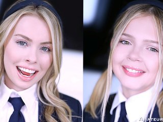 blonde pigtails, schoolgirl, ball sucking, oral