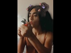 Petite Latina Smoke & Blows Clouds - 1