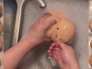 cleaning, silicone doll, babe, dirty girl