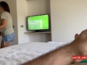 Preview 5 of P1- FLASHING HOTEL MAID while watching FC Barcelona football match