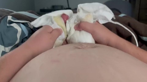 Rubbing a diaper on my dick until I cum 