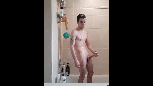 Stud teen with Huge cock, takes a shower. 