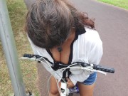 Preview 3 of Girl In Hunt Wanted To Fuck Urgently! She Masturbates Riding Bike In Public Park With Tits Twerking!